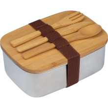 Grote lunchbox met bestek en deksel van bamboe - Topgiving